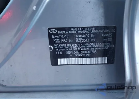 2017 Hyundai Sonata Sport из США, поврежденный, VIN 5NPE34AF3HH440705